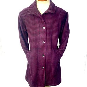 Vintage 80’s Woolrich Women’s Wool Purple & Black Houndstooth Coat Made In USA L